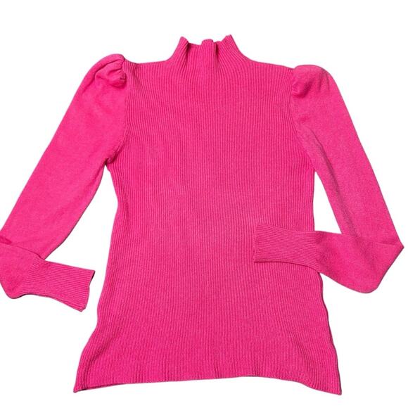 Sweater Hot Barbie Pink Soft Viscose Puff Sleeve Ribbed Body Made in Italy SZ S - Picture 1 of 4